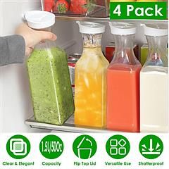 NewHome 4 Pack 50Oz Water Carafes with Flip Top Lids Square Juice Containers