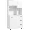 HOMCOM 66" Buffet with Hutch, Freestanding Kitchen Pantry with 2 Large Cabinets, 1 Pull Up Cabinet, 3 Drawers, White