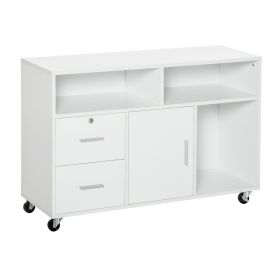 HOMCOM Printer Stand Home Office Mobile Cabinet Organizer Desktop with Caster Wheels, 2 Locking Breaks and Drawer, White