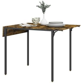 HOMCOM Foldable Kitchen Table for 2 to 4 People, Industrial Drop Leaf Table, Space-Saving Kitchen Table for Apartment, Rustic Brown