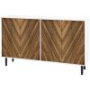 HOMCOM Sideboard Cabinet Kitchen Hutch Adjustable Shelves 4 Chevron Doors Brown