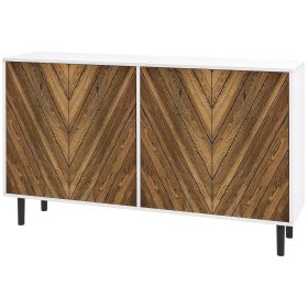HOMCOM Sideboard Cabinet Kitchen Hutch Adjustable Shelves 4 Chevron Doors Brown