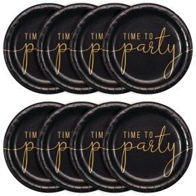 Way To Celebrate 9-Inch Black And Gold 'Time To Party' Disposable Paper Plates â€“ 8 Count Pack Of Stylish Party Dinnerware