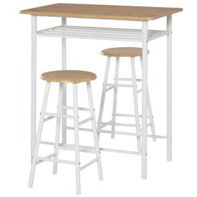 HOMCOM 3-Piece Counter-Height Dining Set with White Oak Bar Table & 2 Metal Stools | Footrest Kitchen Furniture