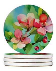 Arkansas Apple Blossom in Watercolor Large Sandstone Coasters Pack of 4 Absorbent Round Coasters Decor Gifts for Men or Women, 4 in, Multicolor