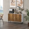 HOMCOM Sideboard Cabinet Kitchen Hutch Adjustable Shelves 4 Chevron Doors Brown
