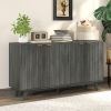 HOMCOM Fluted Sideboard Buffet Cabinet, 55" Coffee Bar Cabinet with 4 Doors, 2 Adjustable Shelves, 5 Wood Legs, Distressed Gray