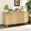 HOMCOM Fluted Sideboard Buffet Cabinet, 55" Coffee Bar Cabinet with 4 Doors, 2 Adjustable Shelves, 5 Wood Legs, Nature Wood