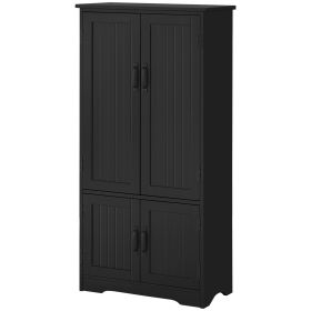 HOMCOM Accent Floor Storage Cabinet Kitchen Pantry with Adjustable Shelves and 2 Lower Doors, Black