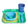 24-Piece Plastic Kids Dinnerware Set â€“ Blue, Teal, Yellow & Navy, BPA-Free, Dishwasher Safe