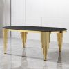 79.53" Black Glass Top oval Dining Table with gold stainless Steel Base for 8 seats