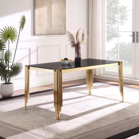 65" Rectangle Glass Dining Table, Tempered Glass Tabletop and Polished Gold Legs, Modern Style Table for Home, Kitchen. Dining Room