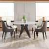 59.05" Round Marble Dining Table with Silver Stainless Steel Design Base, Artificial Marble for 6-8 People