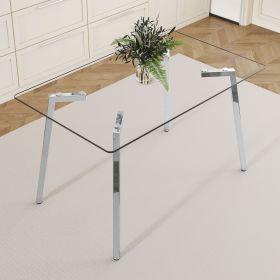 51 * 31.5 inch rectangular dining table: transparent glass paired with silver seven character legs
