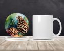 Maine White Pine Cone and Tassels in Watercolor Large Sandstone Coasters Pack of 4 Absorbent Round Coasters Decor Gifts for Men or Women, 4 in