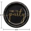 Way To Celebrate 9-Inch Black And Gold 'Time To Party' Disposable Paper Plates â€“ 8 Count Pack Of Stylish Party Dinnerware