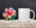 Hawaii Hawaiian Hibiscus in Watercolor Large Sandstone Coasters Pack of 4 Absorbent Round Coasters Decor Gifts for Men or Women, 4 in, Multicolor