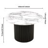 47 Inch Round Dining Table for 4, Imitation White Marble Grain MDF Tabletop Modern Kitchen Table