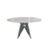 59.05" Round Marble Dining Table with Silver Stainless Steel Design Base, Artificial Marble for 6-8 People