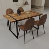 59" MDF natural wood dining table and modern dining chair set of 4 pieces, medieval wooden kitchen dining table set, black rectangular metal base
