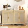 HOMCOM Kitchen Sideboard Cabinet, Boho Entryway Cabinet with Decorative Rattan Doors and Drawers for Dining Room, Oak