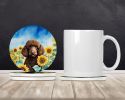 Chocolate Poodle in Sunflowers Large Sandstone Coasters Pack of 4 Absorbent Round Coasters Decor Gifts for Men or Women, 4 in, Multicolor