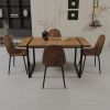 59" MDF natural wood dining table and modern dining chair set of 4 pieces, medieval wooden kitchen dining table set, black rectangular metal base