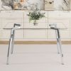 51 * 31.5 inch rectangular dining table: transparent glass paired with silver seven character legs