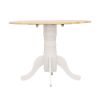 Natural Brown and White Round Dining Table with Drop Leaf