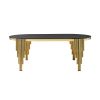79.53" Black Glass Top oval Dining Table with gold stainless Steel Base for 8 seats