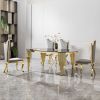79.53" Black Glass Top oval Dining Table with gold stainless Steel Base for 8 seats
