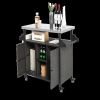 Large bar cart,Outdoor Kitchen Wicker Island Rolling Cart & Storage Cabinet, Wheels and Stainless Steel Extended Table Top