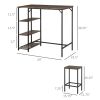 HOMCOM 3-Piece Dining Set Rustic Brown Black Bar Table Stools with Storage Shelf Kitchen Bar Dining