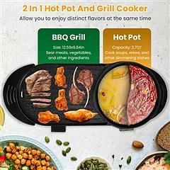 iMountek 2 in 1 Electric Hot Pot with BBQ Grill Cooker