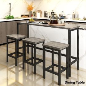 Counter Height Extra Long Dining Table Set with 3 Stools Pub Kitchen Set Side Table with Footrest (Color: Gray, Material: MDF)