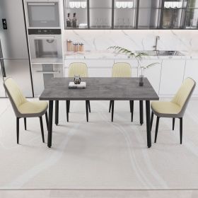 55.12-70.87" expandable rectangular dining table that can accommodate 4-6 people, equipped with 4 PU fabric thick padded dining chairs (Color: Grey+Beige)
