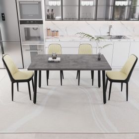 55.12-70.87" expandable rectangular dining table that can accommodate 4-6 people, equipped with 4 PU fabric thick padded dining chairs (Color: Grey+Beige+Black)