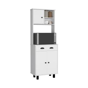 Waco Kitchen Pantry with Two Cabinets, Two Open Shelves, and One Drawer (Color: White)
