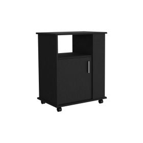 Munich Lower Microwave Pantry Single Door Cabinet, Three Lateral Shelves, Two Interior Shelves (Color: Black)