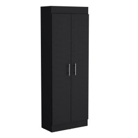 Teller Pantry Cabinet with Five Shelves (Color: Black, Material: Manufactured Wood)