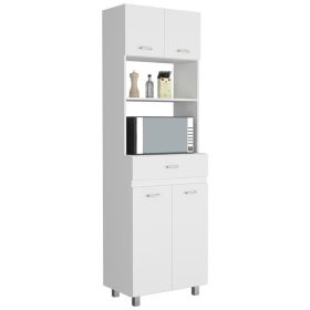 Mucura Microwave Double Door Cabinet, One Drawer, One Shelf For Microwave (Color: White)