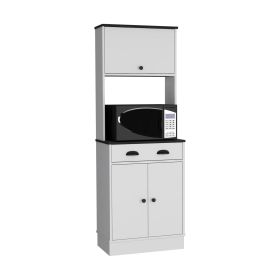 Apex Kitchen Pantry with Drawer, Two Cabinets, and Microwave Stand (Color: white / Black, Material: Manufactured Wood)
