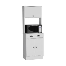 Apex Kitchen Pantry with Drawer, Two Cabinets, and Microwave Stand (Color: White, Material: Manufactured Wood)