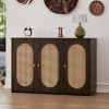 Retro 3-Door Sideboard with Large Storage Space Artificial Rattan Doors and Metal Handles,Accent Cabinet for Living Room and Hallway
