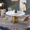Modern Marble Dining Table with Removable Turntable, 59" Round Sintered Stone Table with Stainless Steel Base