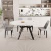 47-63" expandable circular dining tables , equipped with 4 PU fabric thick cushioned dining chairs and an elegant and spacious dining table