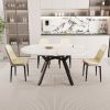47-63" expandable circular dining tables , equipped with 4 PU fabric thick cushioned dining chairs and an elegant and spacious dining table