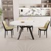 47-63" expandable circular dining tables , equipped with 4 PU fabric thick cushioned dining chairs and an elegant and spacious dining table