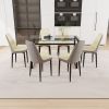 51" 6 person glass dining table set, kitchen set with black metal leg dining table and chairs