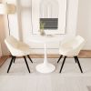 31.5 " walnut color MDF round dining table, tulip dining table, and 2 artificial leather decorative chairs with black metal legs